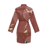Koi Fish Carp Fish red background Women's Long Sleeve Belted Night Robe