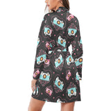 Camera Pattern Print Design 04 Women's Long Sleeve Belted Night Robe