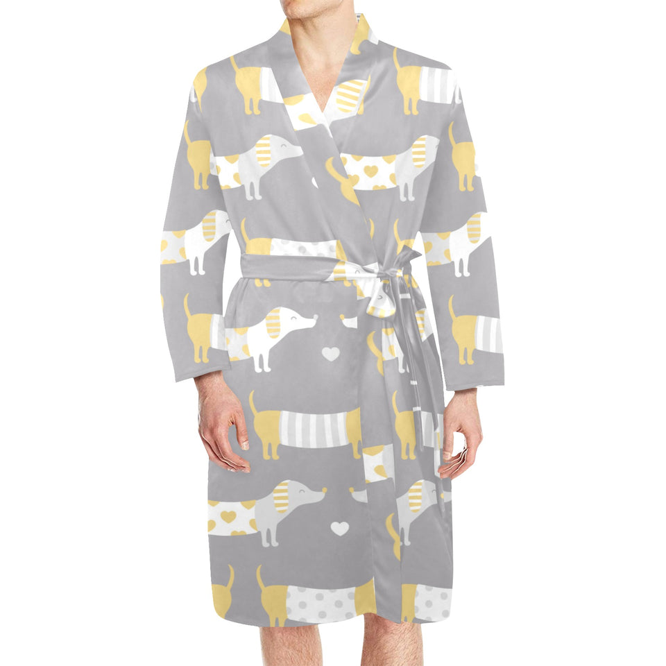 Cute dachshund dog pattern Men's Long Sleeve Belted Night Robe