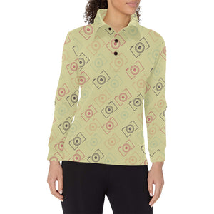 Camera Pattern Print Design 01 Women's Long Sleeve Polo Shirt