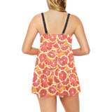 Tropical grapefruit pattern Chest Sexy Pleated Two Piece Swim Dress