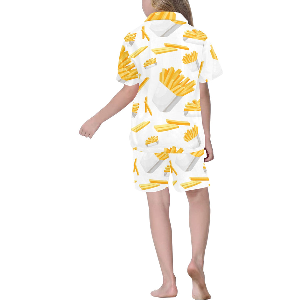 French fries white paper box pattern Kids' Boys' Girls' V-Neck Short Pajama Set