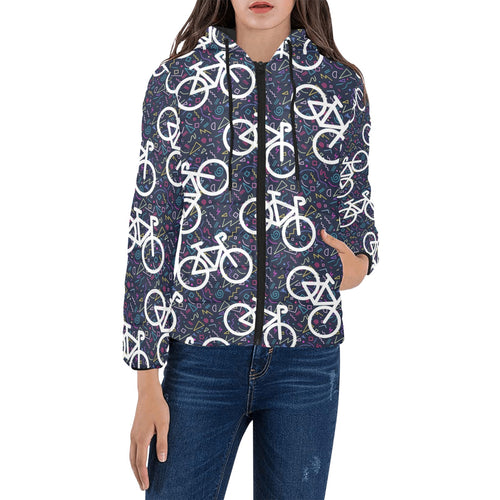 Bicycle Pattern Print Design 03 Women's Padded Hooded Jacket