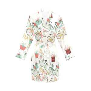 Bicycle Pattern Print Design 05 Women's Long Sleeve Belted Night Robe
