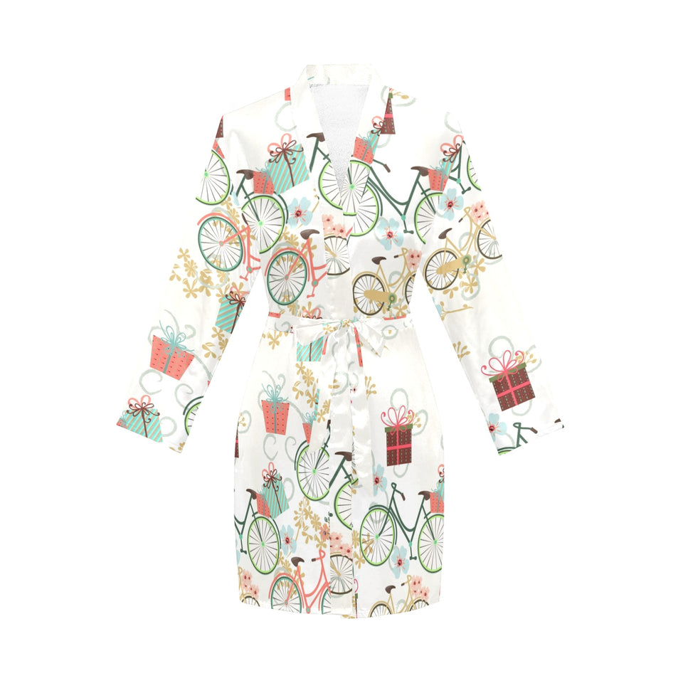 Bicycle Pattern Print Design 05 Women's Long Sleeve Belted Night Robe