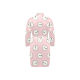 Clock pattern pink blackground Men's Long Sleeve Belted Night Robe