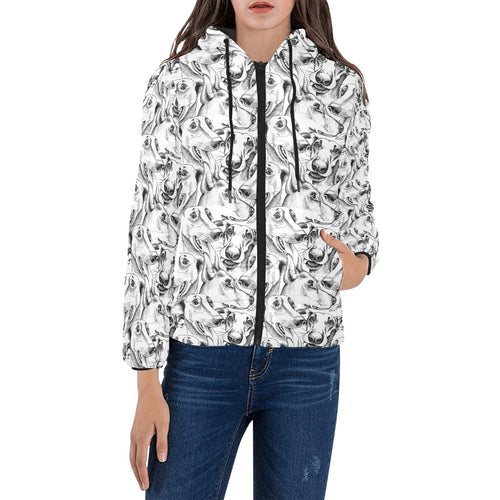 Greyhound Pattern Print Design 01 Women's Padded Hooded Jacket