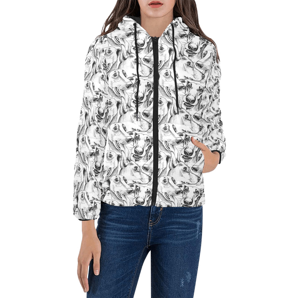 Greyhound Pattern Print Design 01 Women's Padded Hooded Jacket