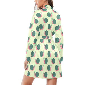 Snail Pattern Print Design 04 Women's Long Sleeve Belted Night Robe