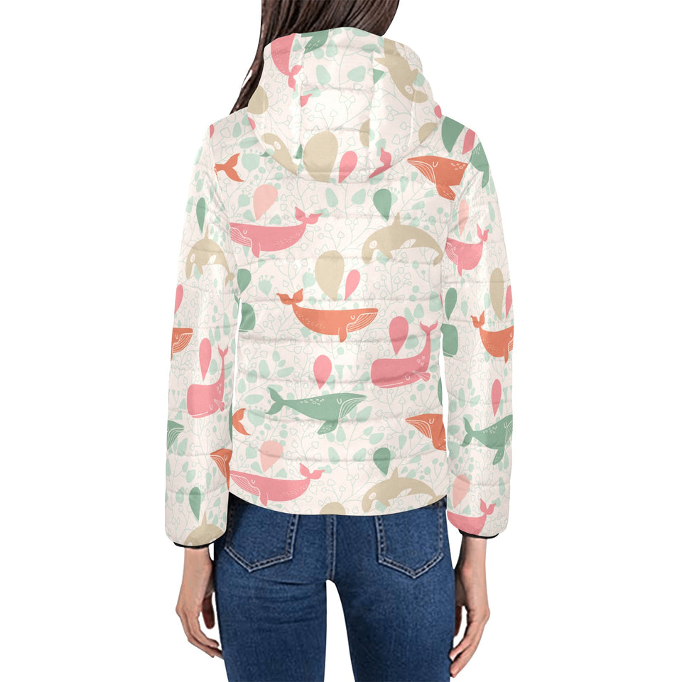 Cute whale pattern Women's Padded Hooded Jacket