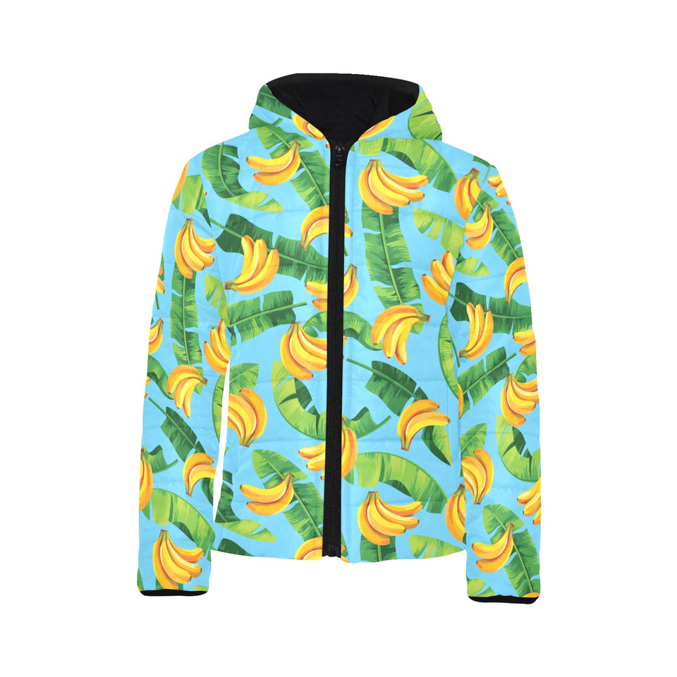 banana leaves banana design pattern Kids' Boys' Girls' Padded Hooded Jacket