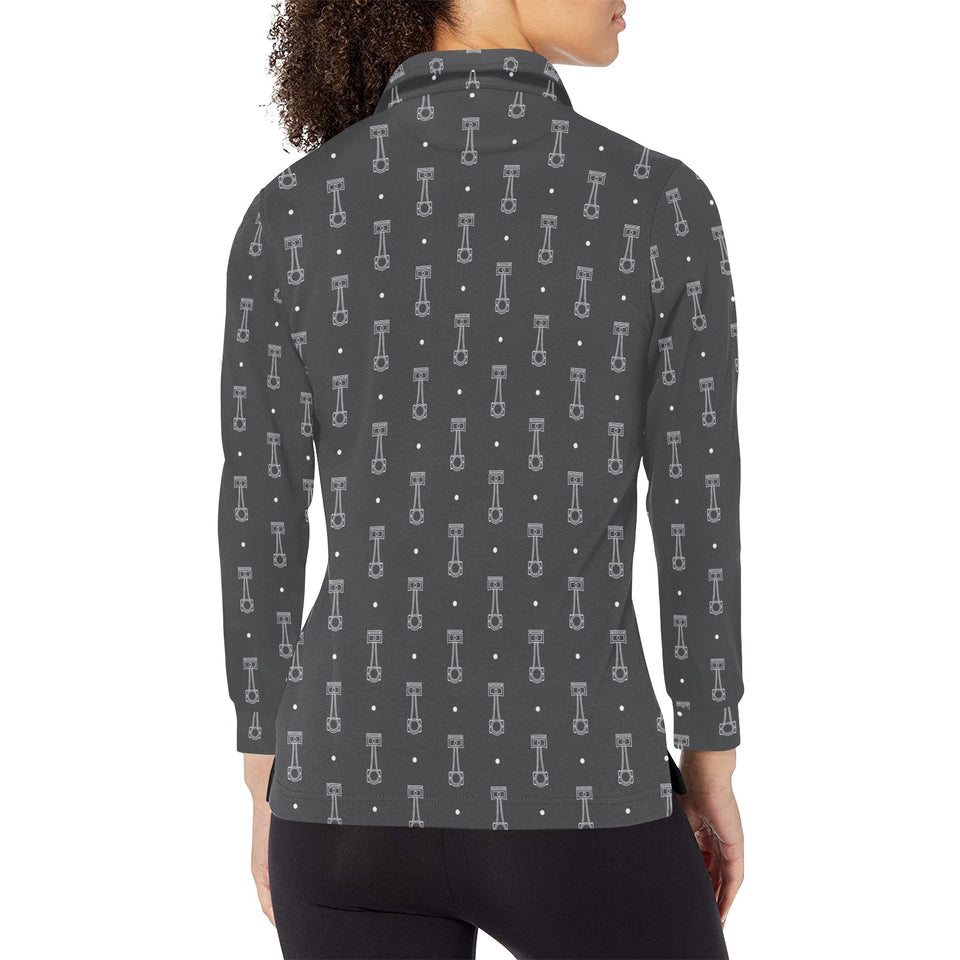 Engine Piston Black Background Pattern Design 02 Women's Long Sleeve Polo Shirt