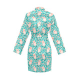 Pig Pattern Print Design 01 Women's Long Sleeve Belted Night Robe