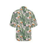 Toucan tropical green jungle palm pattern Women's All Over Print Hawaiian Shirt