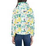 Cute parrot toucan flamingo cactus exotic leaves p Women's Padded Hooded Jacket