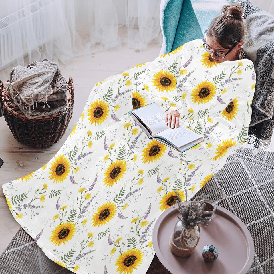 beautiful sunflowers pattern Blanket Robe with Sleeves