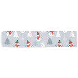 Snowman christmas tree snow gray background Table Runner