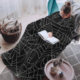 Spider web pattern Black background white cobweb Blanket Robe with Sleeves