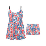 Blue Red Eiffel Tower Pattern Print Design 02 Chest Sexy Pleated Two Piece Swim Dress