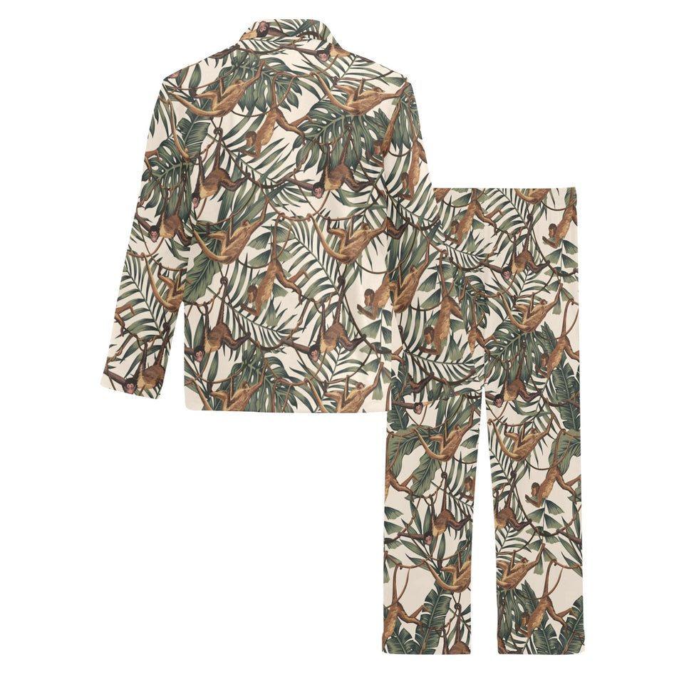 Monkey tropical leaves background Men's Long Pajama Set