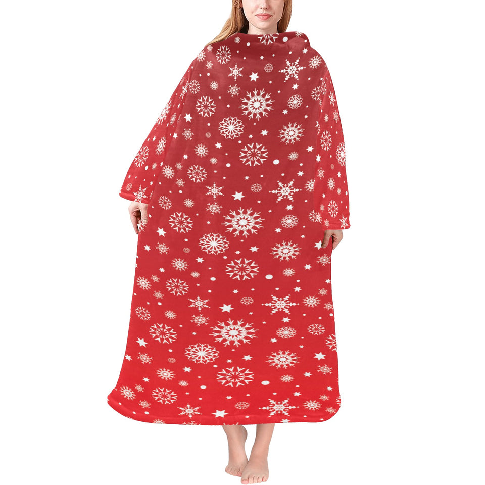 Snowflake pattern red background Blanket Robe with Sleeves
