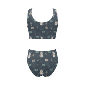 windmill tree pattern Chest Bowknot High Waisted Bikini Swimsuit