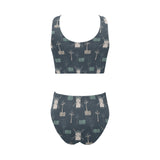 windmill tree pattern Chest Bowknot High Waisted Bikini Swimsuit