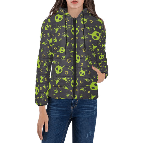 Alien Pattern Print Design 02 Women's Padded Hooded Jacket