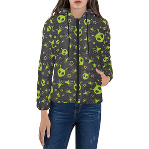 Alien Pattern Print Design 02 Women's Padded Hooded Jacket