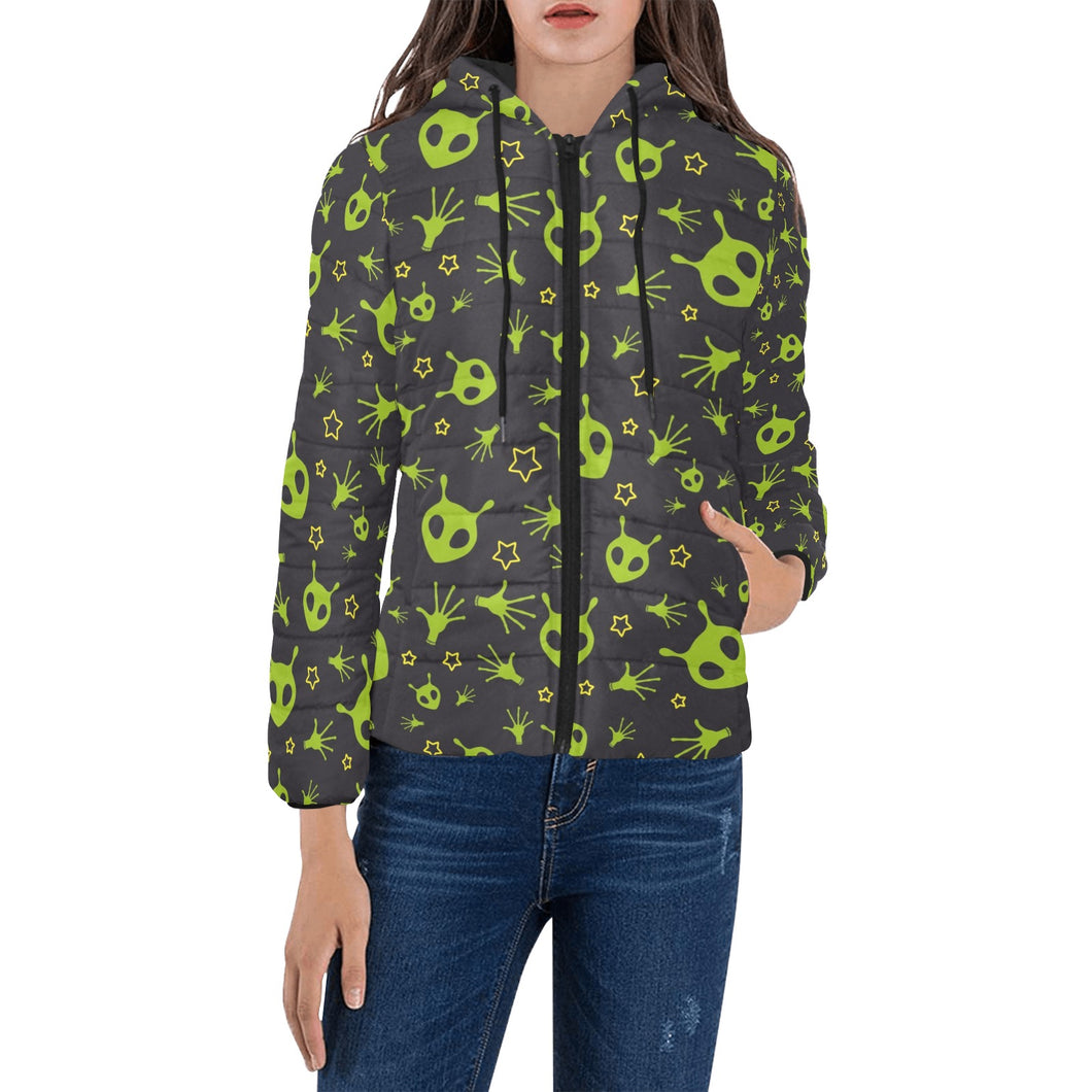 Alien Pattern Print Design 02 Women's Padded Hooded Jacket