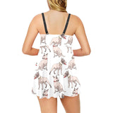 Bull Terrier Pattern Print Design 04 Chest Sexy Pleated Two Piece Swim Dress