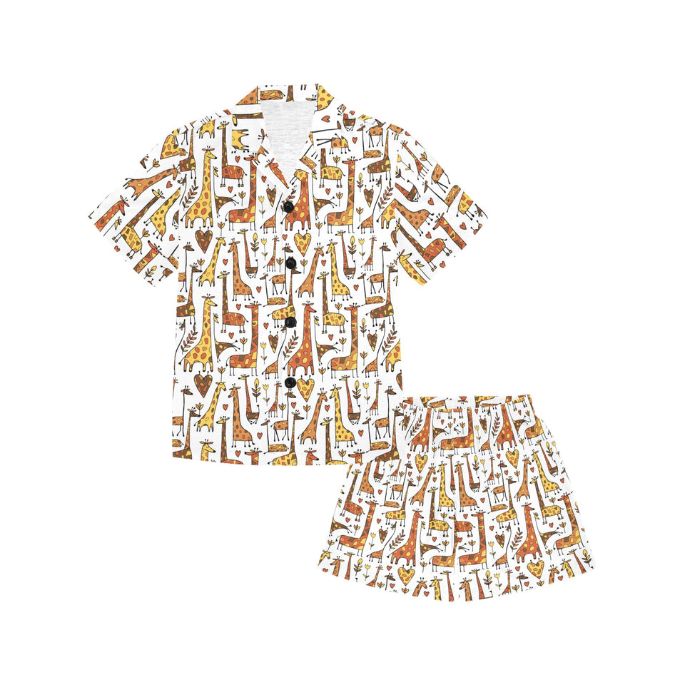 Giraffe Pattern Print Design 04 Kids' Boys' Girls' V-Neck Short Pajama Set