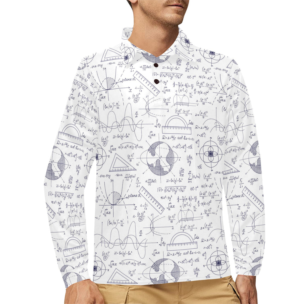 Math Pattern Print Design 03 Men's Long Sleeve Polo Shirt
