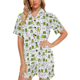 Sketch funny frog pattern Women's V-Neck Short Pajama Set