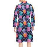 Pineapples pattern zigzag background Men's Long Sleeve Belted Night Robe