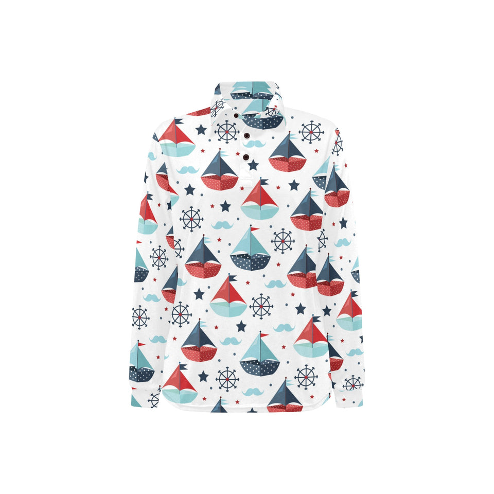 Cute color paper sailboat pattern Women's Long Sleeve Polo Shirt