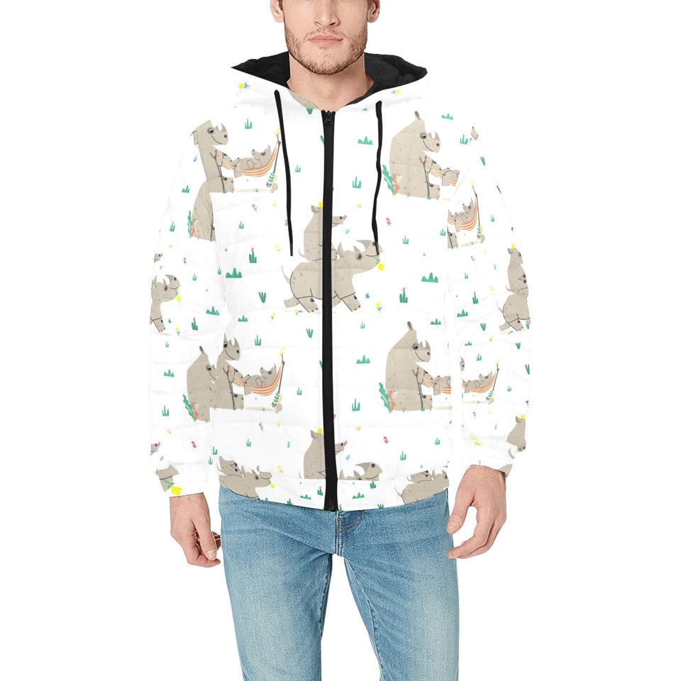 Cute Rhino pattern background Men's Padded Hooded Jacket