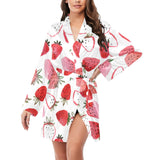 watercolor hand drawn beautiful strawberry pattern Women's Long Sleeve Belted Night Robe