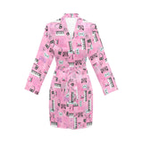 Piano Pattern Print Design 01 Women's Long Sleeve Belted Night Robe