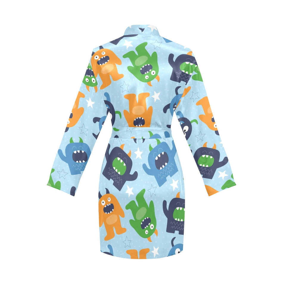 Alien Pattern Print Design 04 Women's Long Sleeve Belted Night Robe