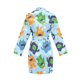 Alien Pattern Print Design 04 Women's Long Sleeve Belted Night Robe