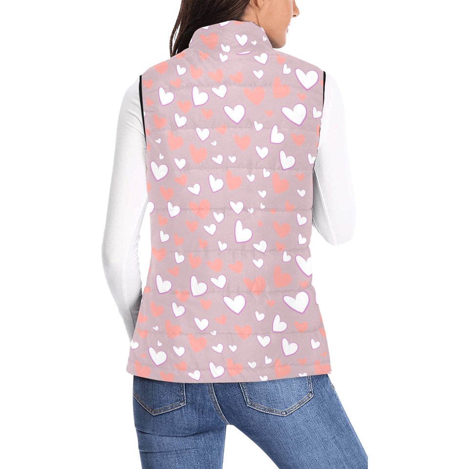 coral white heart pattern Women's Padded Vest
