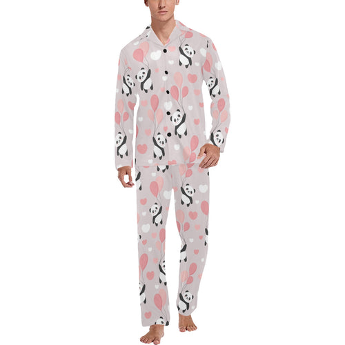 Cute panda ballon heart pattern Men's Long Pajama Set