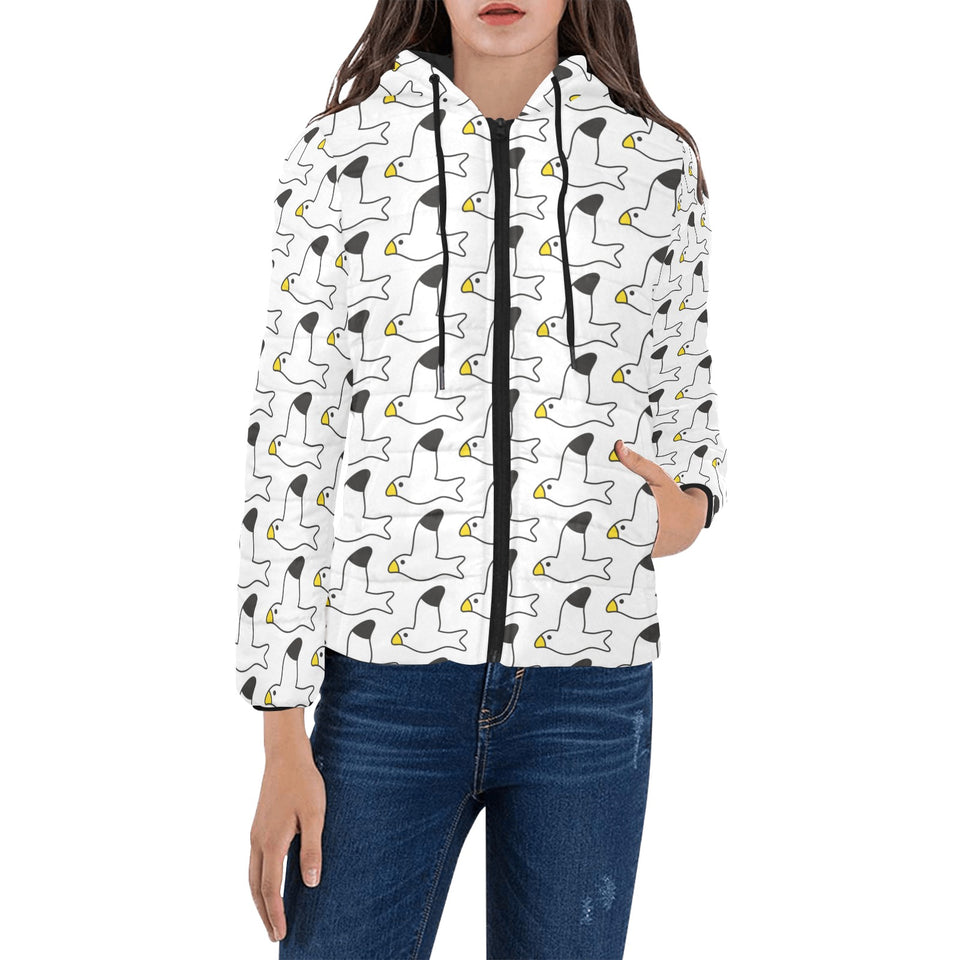Seagull Pattern Print Design 05 Women's Padded Hooded Jacket