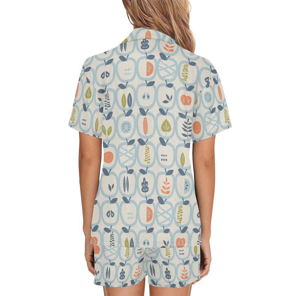 apples leaves pattern Women's V-Neck Short Pajama Set