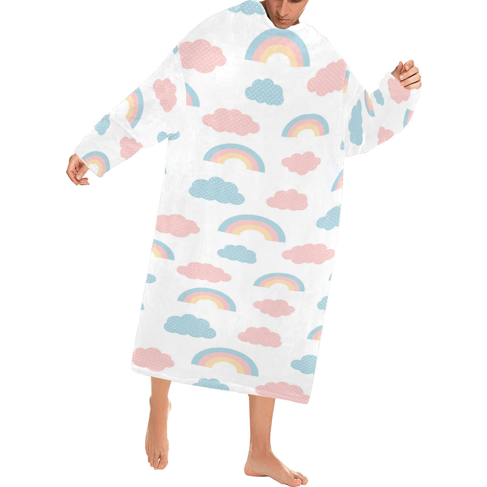 Cute rainbow clound pattern Blanket Robe with Sleeves