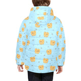 Brown cute pomeranian blue blackground Kids' Boys' Girls' Padded Hooded Jacket