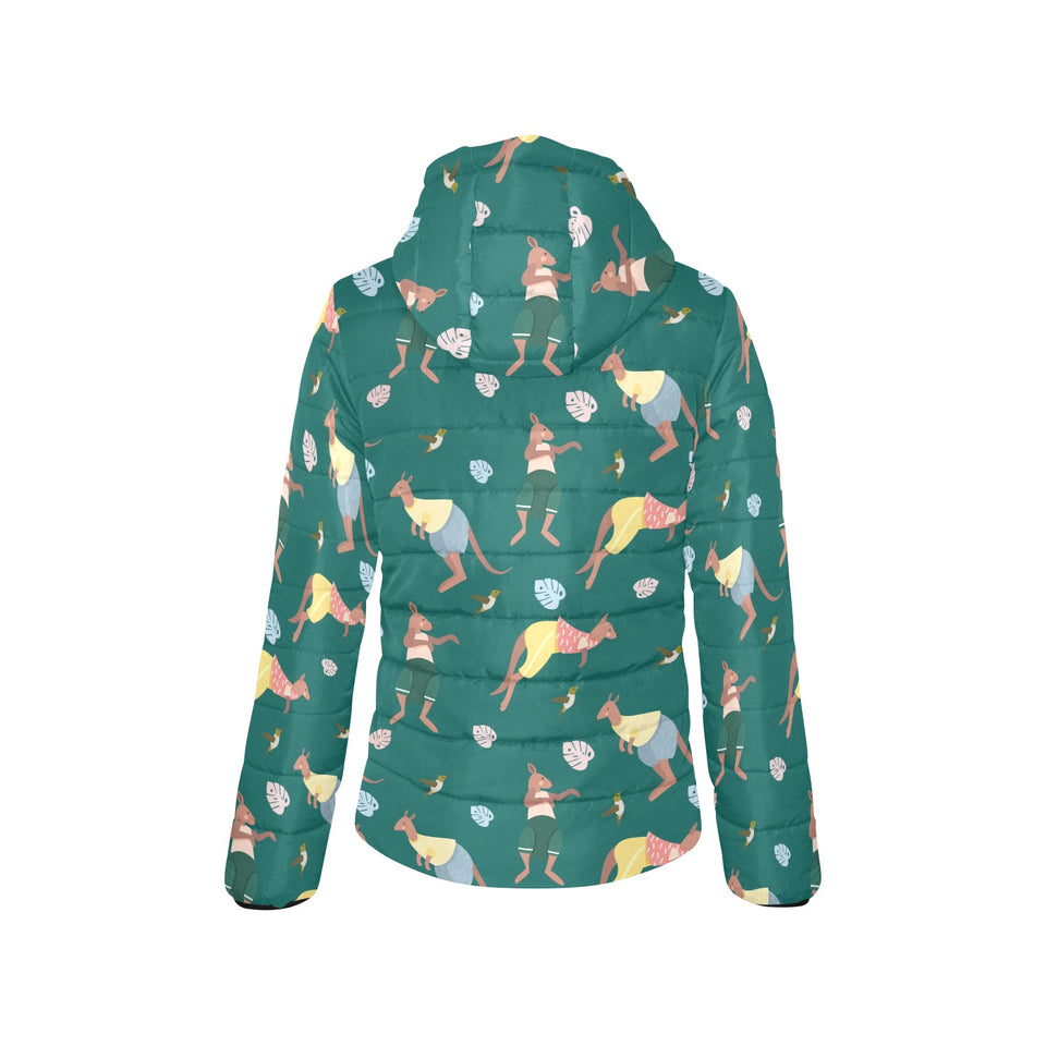 Kangaroo leaves pattern Women's Padded Hooded Jacket