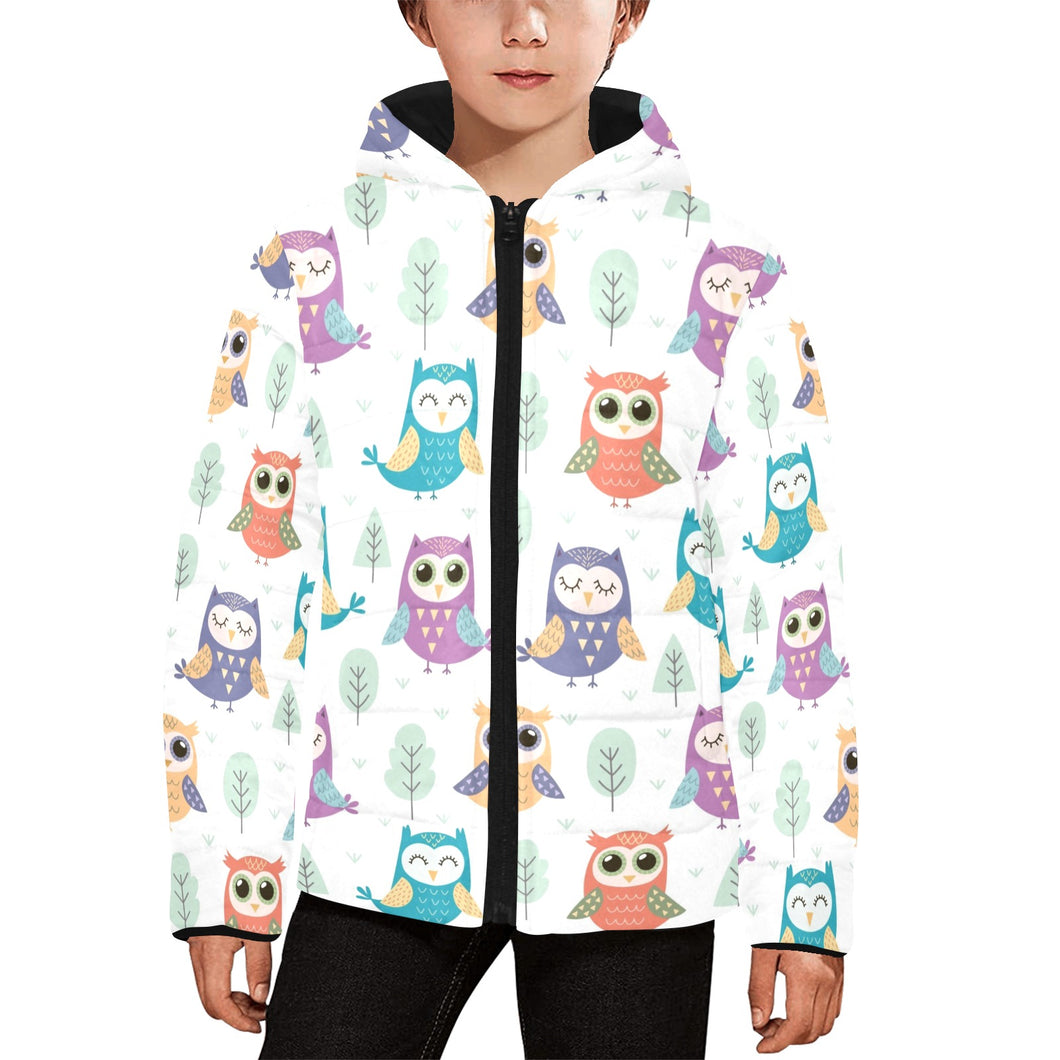 Cute owl pattern Kids' Boys' Girls' Padded Hooded Jacket
