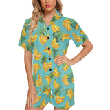 Banana Palm Leaves pattern background Women's V-Neck Short Pajama Set